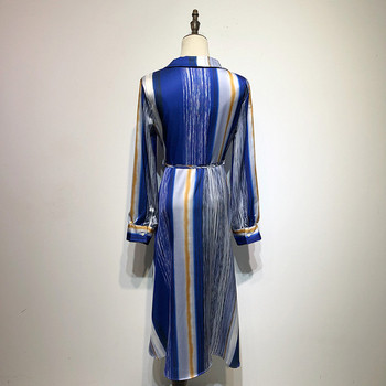 Rochie cu dungi cu guler clasic și mâneci lungi