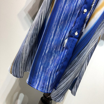 Rochie cu dungi cu guler clasic și mâneci lungi