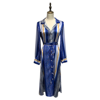 Rochie cu dungi cu guler clasic și mâneci lungi