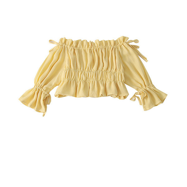 Bluză de damă modernă cu umerii goi și mâneci 3/4 - galben și negru