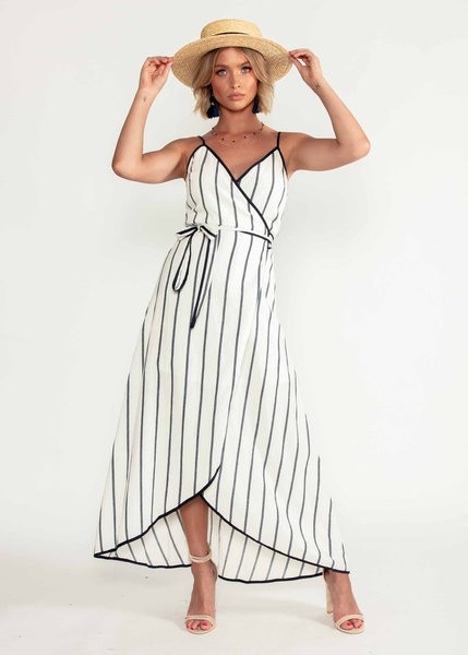 Rochie moderna de dama cu bretele subtiri si cravate in culoarea alba