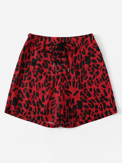 Pantaloni scurți casual de damă cu cravate în roșu