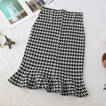 Fusta dama in carouri cu talie inalta in alb-negru
