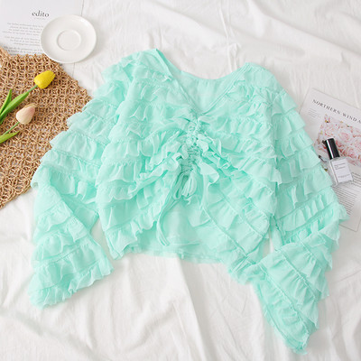 Bluza de dama model nou cu cravate si decolteu in V - mai multe culori