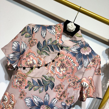 Rochie scurta de dama cu maneci scurte si model floral