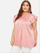 Bluză de damă elegantă, cu decolteu O și mâneci scurte, de culoare roz