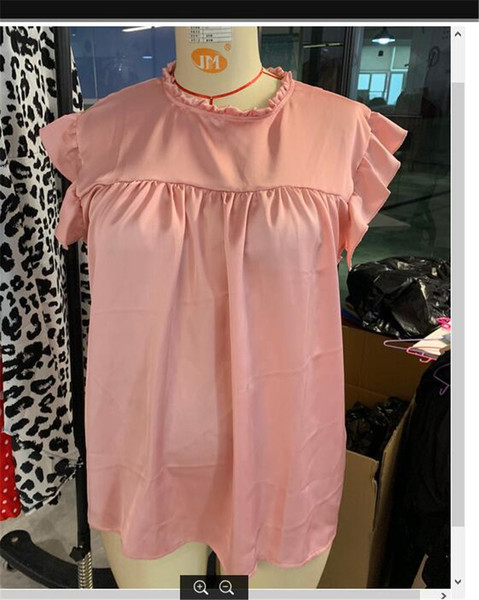 Bluză de damă elegantă, cu decolteu O și mâneci scurte, de culoare roz