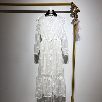 Rochie de dama alb cu maneci lungi