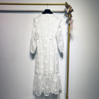 Rochie de dama alb cu maneci lungi