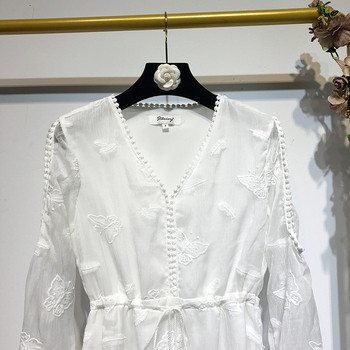 Rochie de dama alb cu maneci lungi