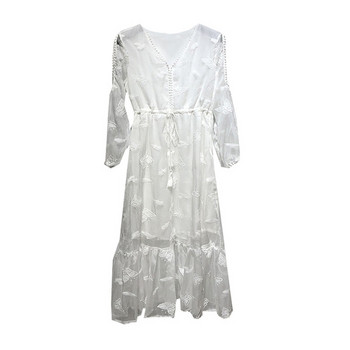 Rochie de dama alb cu maneci lungi