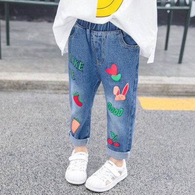 Blugi moderni pentru copii pentru fete - cu broderie si aplicatie