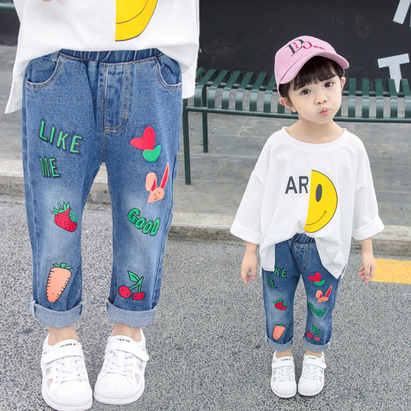 Blugi moderni pentru copii pentru fete - cu broderie si aplicatie