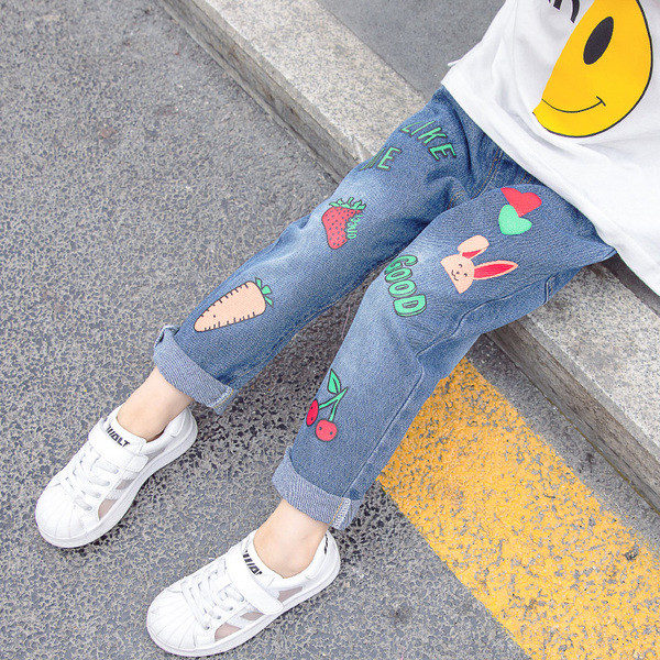 Blugi moderni pentru copii pentru fete - cu broderie si aplicatie