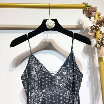 Rochie casual de dama cu bretele subtiri de culoare neagra cu model