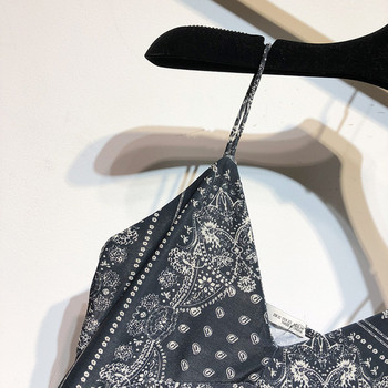 Rochie casual de dama cu bretele subtiri de culoare neagra cu model