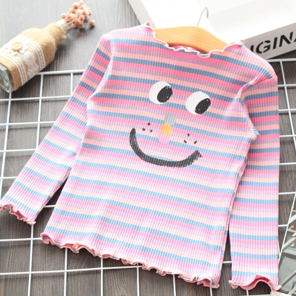 Ежедневна детска раирана блуза с апликация за момичета