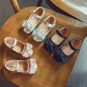 Pantofi eleganti pentru copii pentru fete cu panglica argintii, aurii si negru