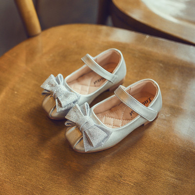 Pantofi eleganti pentru copii pentru fete cu panglica argintii, aurii si negru