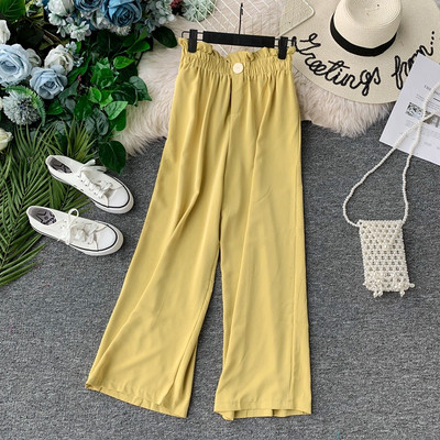 Pantaloni moderni de dama cu talie inalta si elastic in mai multe culori