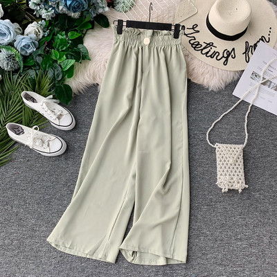 Pantaloni moderni de dama cu talie inalta si elastic in mai multe culori