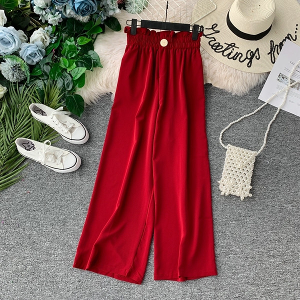 Pantaloni moderni de dama cu talie inalta si elastic in mai multe culori