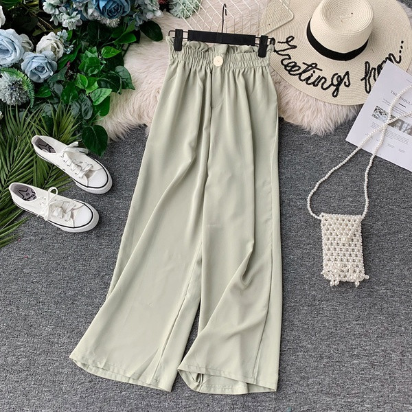 Pantaloni moderni de dama cu talie inalta si elastic in mai multe culori