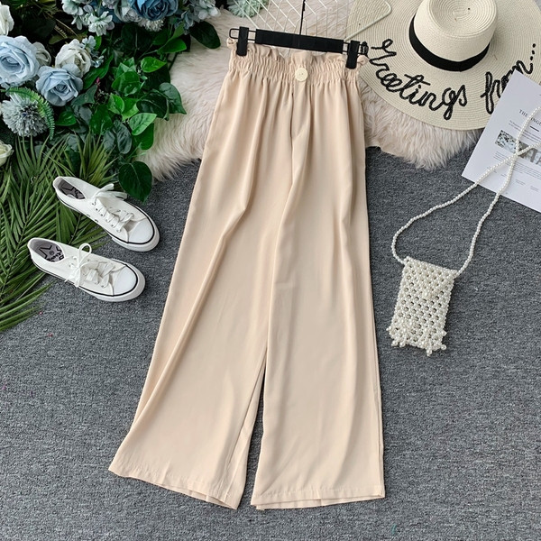 Pantaloni moderni de dama cu talie inalta si elastic in mai multe culori