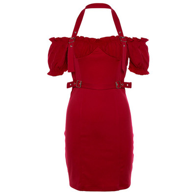 Rochie actuală de damă în roșu cu umerii goi