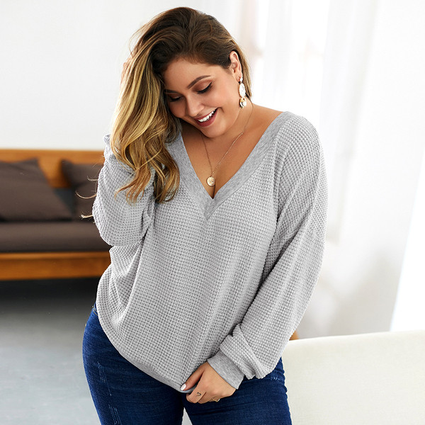 Bluză de damă modernă cu decolteu în V și mâneci lungi