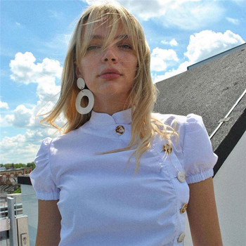 Rochie moderna de dama alb cu maneci scurte