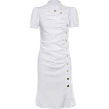 Rochie moderna de dama alb cu maneci scurte