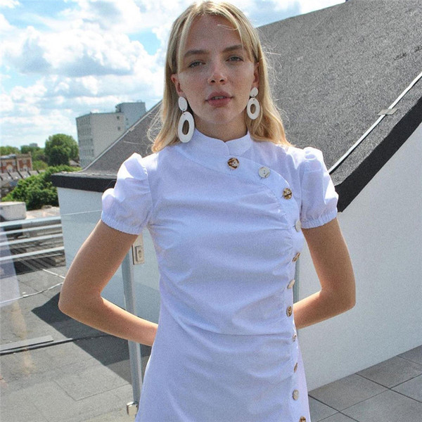 Rochie moderna de dama alb cu maneci scurte