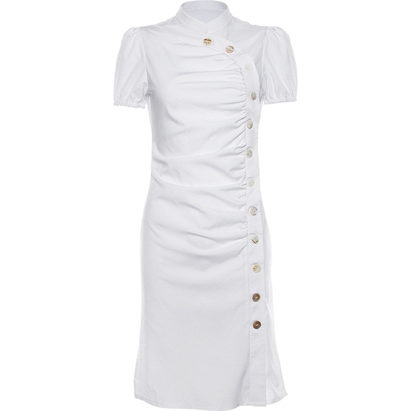 Rochie moderna de dama alb cu maneci scurte