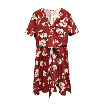 Rochie cu decolteu în V adânc și mâneci scurte în visiniu