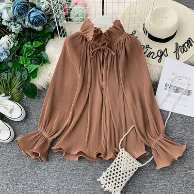 Cămașă plisată de damă cu broderie în mai multe culori