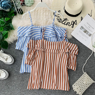 Bluză de damă în dungi cu mâneci scurte în mai multe culori