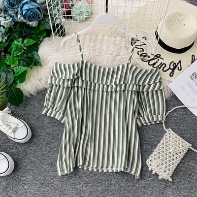 Bluză de damă în dungi cu mâneci scurte în mai multe culori