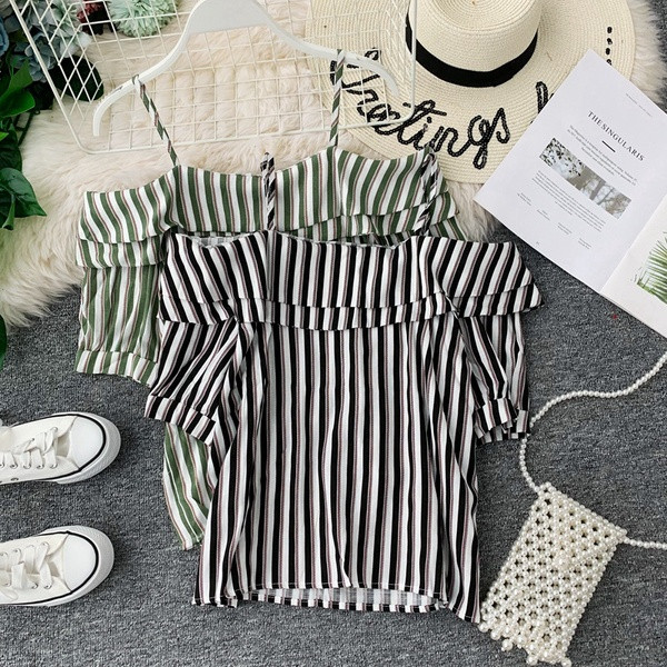 Bluză de damă în dungi cu mâneci scurte în mai multe culori