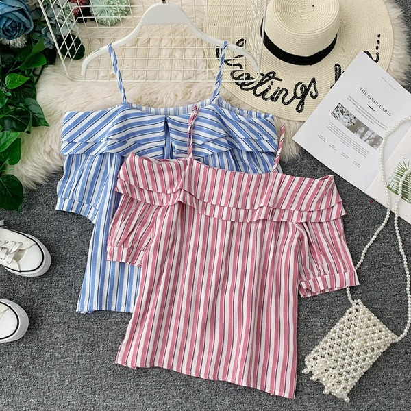 Bluză de damă în dungi cu mâneci scurte în mai multe culori