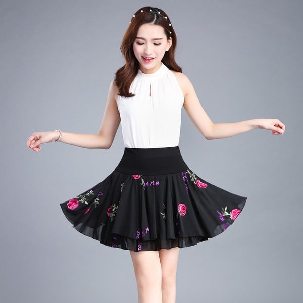 Fusta casual de dama cu talie elastica de culoare neagra