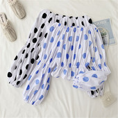 Bluză de damă cu buline în două culori cu mâneci lungi