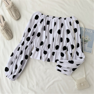 Bluză de damă cu buline în două culori cu mâneci lungi