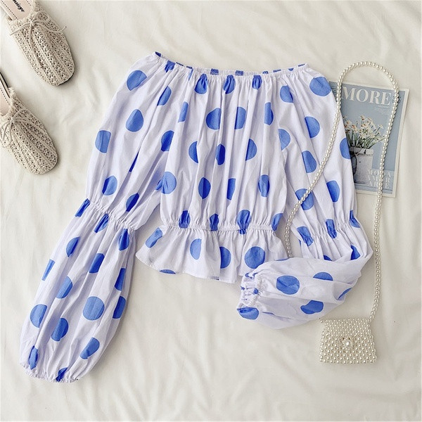 Bluză de damă cu buline în două culori cu mâneci lungi