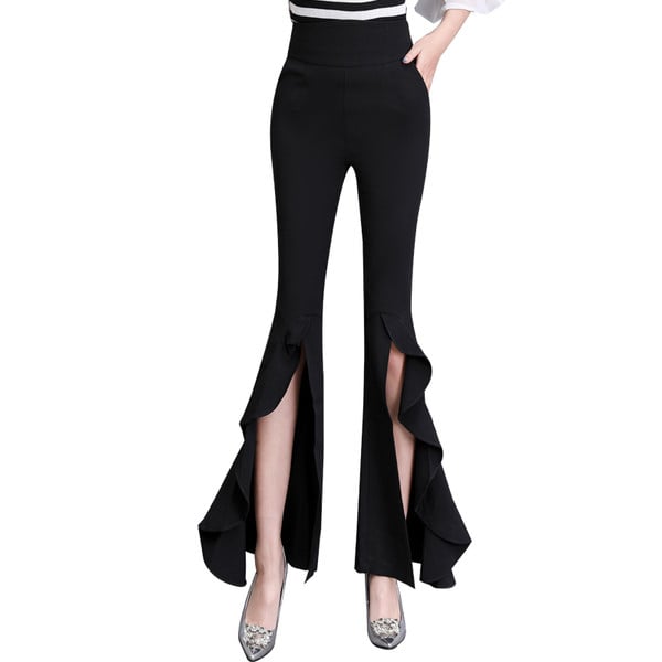 Дамски панталон с висока талия-в червен и черен цвят