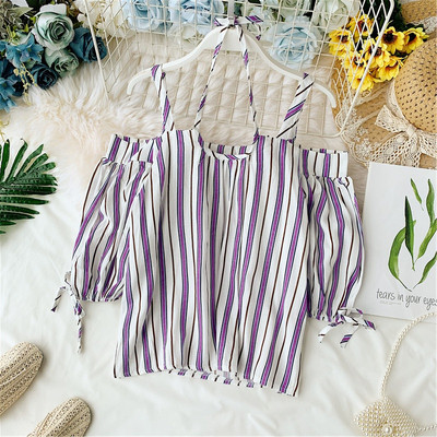 Bluză de damă în dungi cu bretele