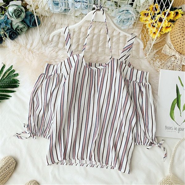 Bluză de damă în dungi cu bretele