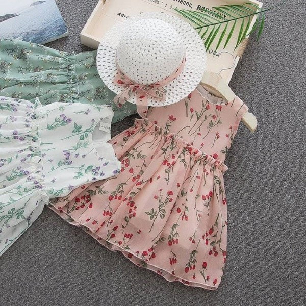 Rochie bebelus model nou pentru fete in alb, verde si roz