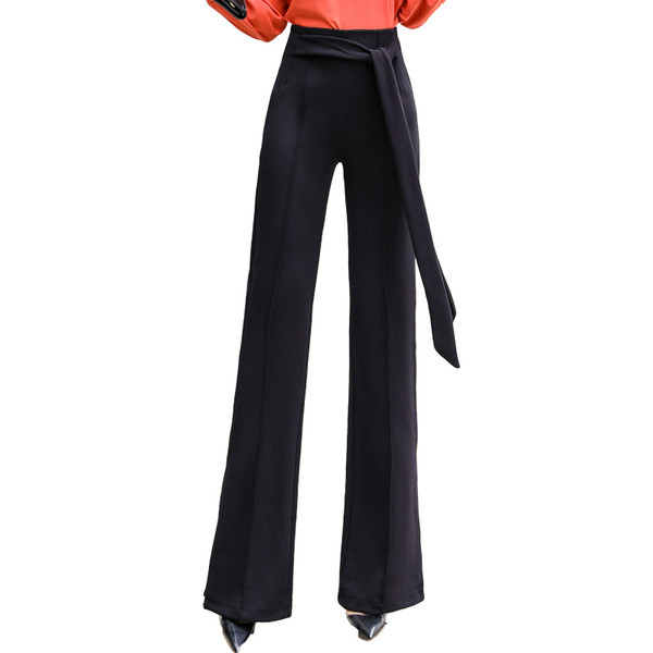 Pantaloni moderni de damă cu talie înaltă - în albastru și negru