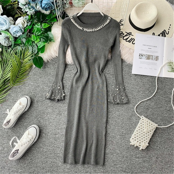 Rochie moderna de dama cu perle in mai multe culori